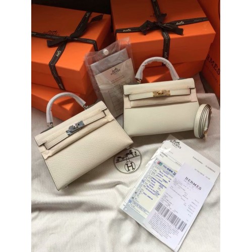Hermes Kelly 19cm Sacs à bandoulière en cuir Epsom KL19 Crème