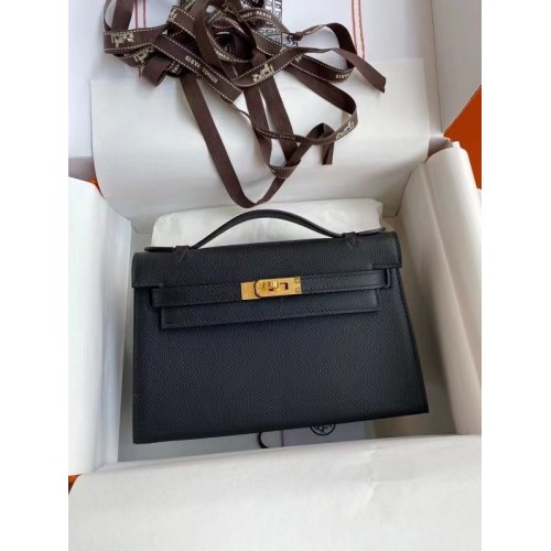 Hermes Kelly 22cm Sac fourre-tout en cuir d'origine KL22 Noir