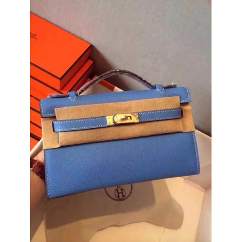 Hermes Kelly 22cm sac fourre-tout en cuir d'origine KL22 bleu