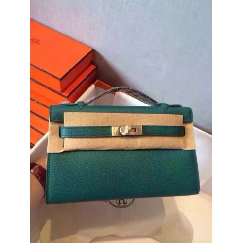 Hermes Kelly 22cm sac fourre-tout en cuir d'origine KL22 vert foncé