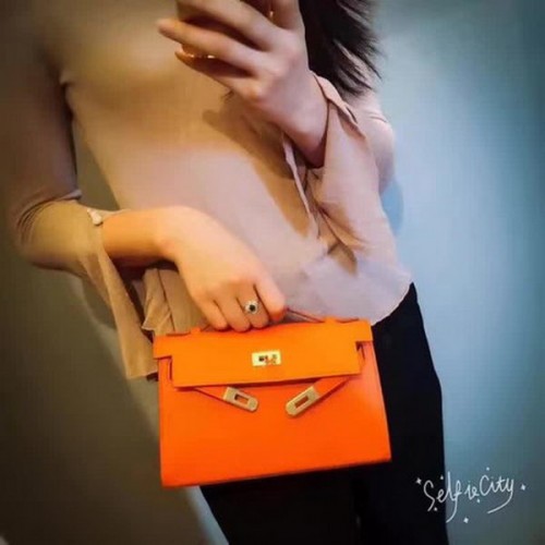 Hermes Kelly 22cm Sac fourre-tout en cuir d'origine KL22 Orange