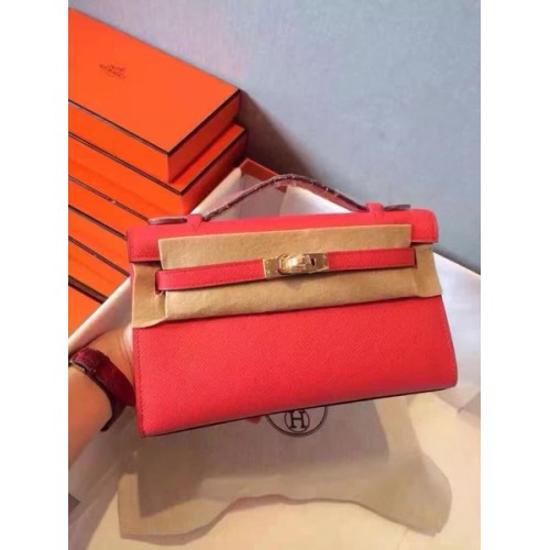 Hermes Kelly 22cm Sac fourre-tout en cuir d'origine KL22 Rouge