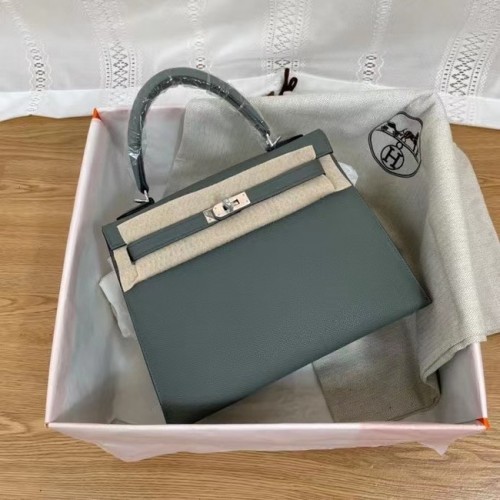 Hermes Kelly 25cm Sacs à bandoulière Epsom KL2755 Fog blue&silver-Tone Metal