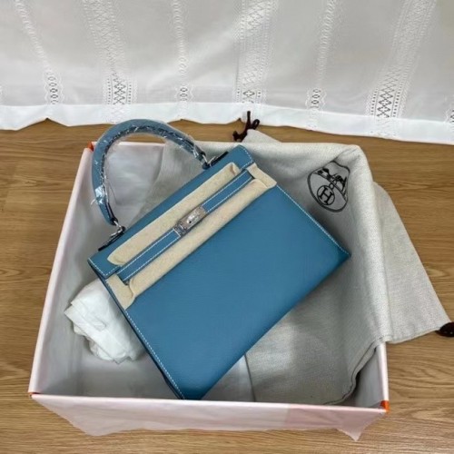 Hermes Kelly 25cm Sacs à bandoulière Epsom KL2755 bleu et métal argenté