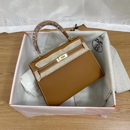 Hermes Kelly 25cm Sacs à bandoulière Epsom KL2755 marron et métal doré