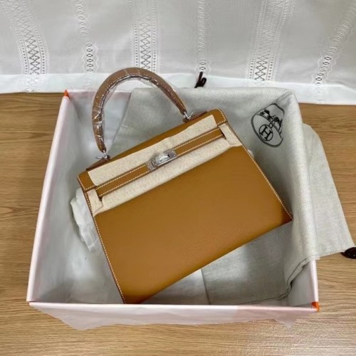 Hermes Kelly 25cm Sacs à bandoulière Epsom KL2755 marron et métal argenté
