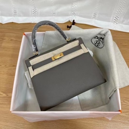 Hermes Kelly 25cm Sacs à bandoulière Epsom KL2755 gris foncé et métal doré