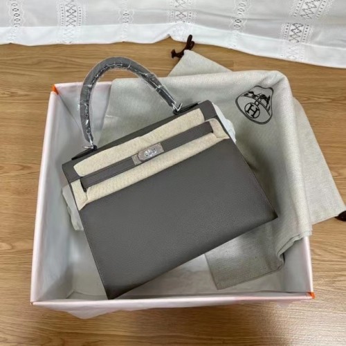 Hermes Kelly 25cm Sacs à bandoulière Epsom KL2755 gris foncé et métal argenté