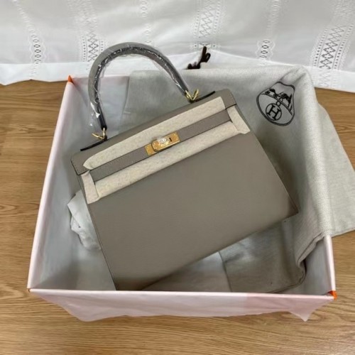 Hermes Kelly 25cm Sacs à bandoulière Epsom KL2755 gris et métal doré