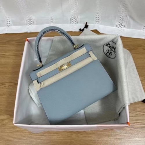 Hermes Kelly 25cm Sacs à bandoulière Epsom KL2755 bleu clair et métal doré