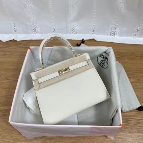 Hermes Kelly 25cm Sacs à bandoulière Epsom KL2755 blanc et or