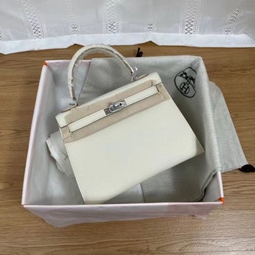 Hermes Kelly 25cm Sacs à bandoulière Epsom KL2755 blanc et métal argenté