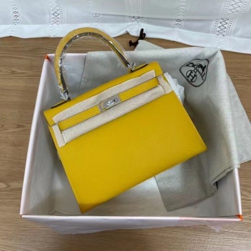 Hermes Kelly 25cm Sacs à bandoulière Epsom KL2755 jaune et métal argenté
