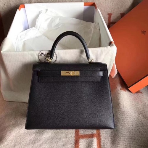Hermes Kelly 25cm Tote Bag Sac en cuir d'origine Epsom KL25 Noir