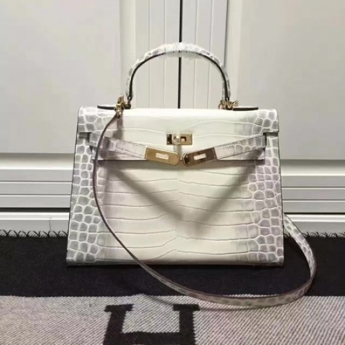 Hermes Kelly 28cm Sac à bandoulière en cuir croco K28 OffWhite