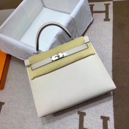 Hermes Kelly 28cm Sacs à bandoulière en cuir Epsom KL28 crème-blanc