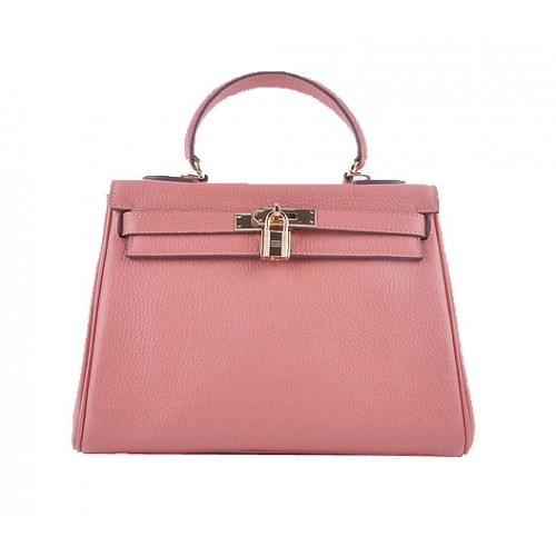 Hermes Kelly 28cm Sacs à bandoulière Rose clair en cuir granuleux Or