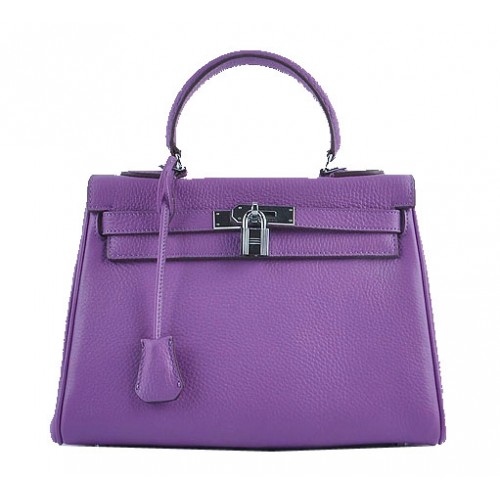 Hermes Kelly 28cm Sacs à bandoulière Violet Cuir granuleux Argent