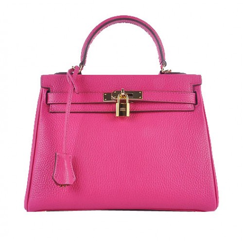 Hermes Kelly 28cm Sacs à bandoulière en cuir grainé rose or