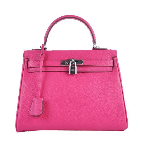 Hermes Kelly 28cm Sacs à bandoulière Rose Cuir granuleux Argent