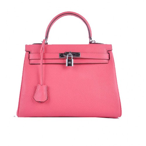 Hermes Kelly 28cm Sacs à bandoulière Rosy cuir granuleux argent