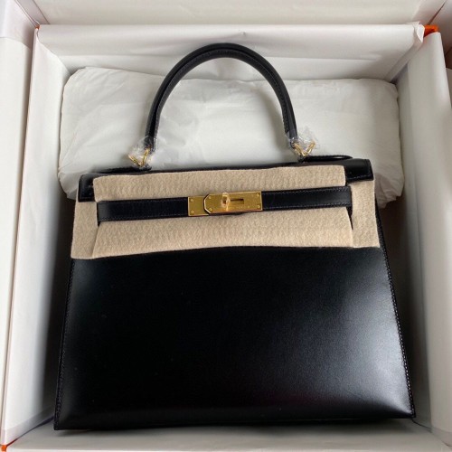Hermes Kelly 28cm Sacs à bandoulière en cuir lisse KL28 Noir