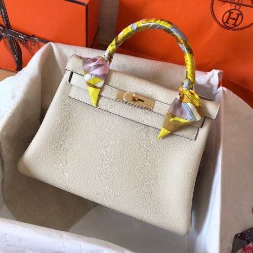 Hermes Kelly 28cm Sacs à Bandoulière Togo Cuir KL28 Blanc Crème