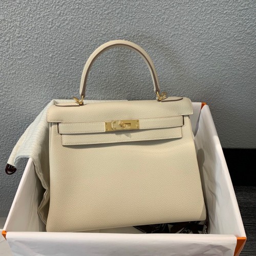 Hermes Kelly 28cm Sacs à bandoulière Togo Cuir KL28 Crème