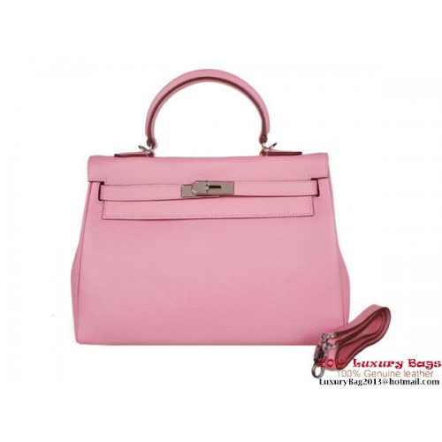Hermes Kelly 32CM Top Handle Bag Rose Clémence Cuir Argent