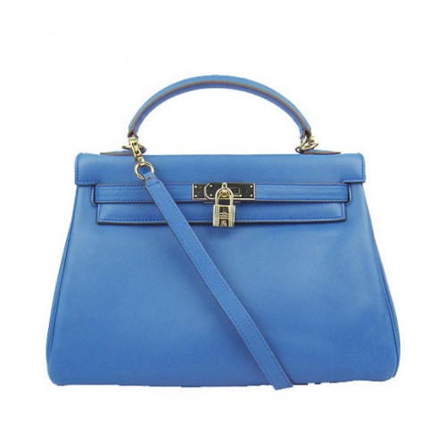 Hermes Kelly 32cm Sacs Togo Cuir 6108 Bleu Doré