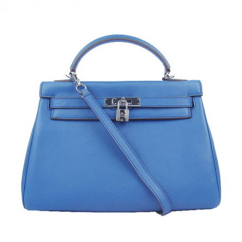 Hermes Kelly 32cm Sacs Togo Cuir 6108 Bleu Argent