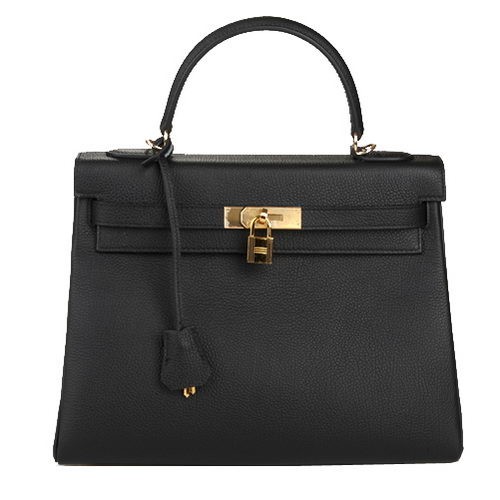 Hermes Kelly 32cm sac à bandoulière noir cuir d'origine K32 or
