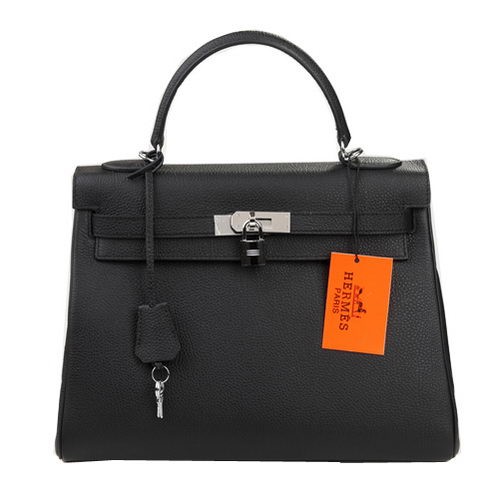 Hermes Kelly 32cm Sac à Bandoulière Noir Cuir Original K32 Argent
