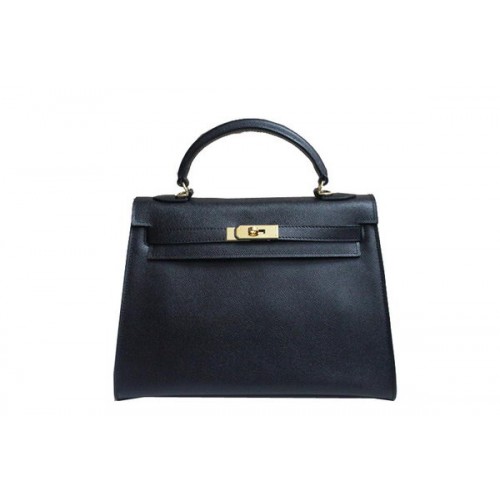 Hermes Kelly 32cm Sac à bandoulière en cuir Saffiano noir K32 Gold