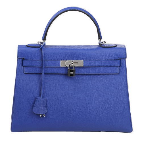 Hermes Kelly 32cm sac à bandoulière bleu cuir d'origine K32 argent