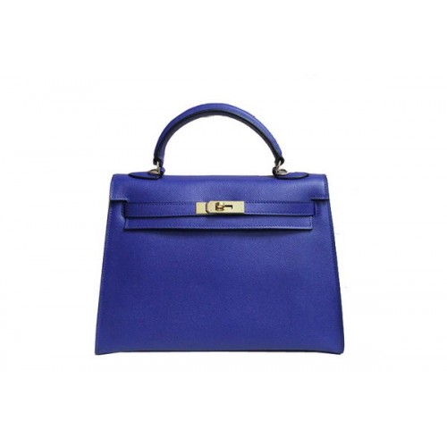 Hermes Kelly 32cm Sac à bandoulière en cuir Saffiano bleu K32 Gold