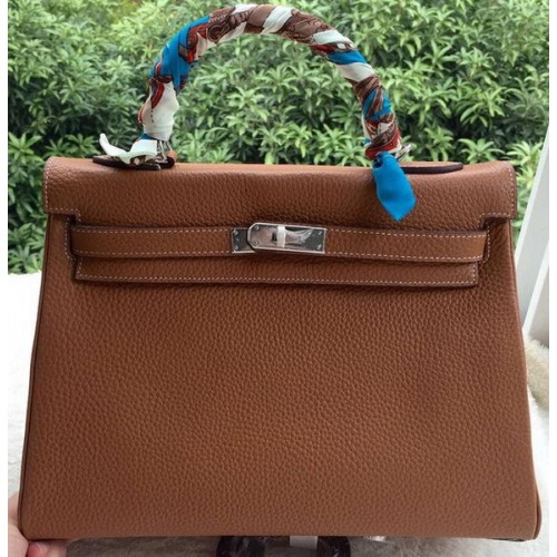 Hermes Kelly 32cm Sac à bandoulière en cuir de veau marron K32CL Argent