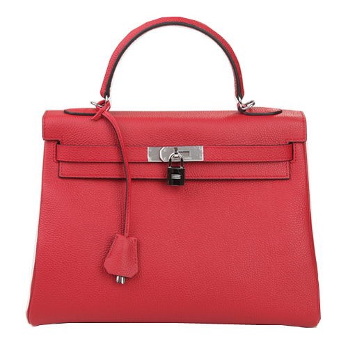 Hermes Kelly 32cm Sac à bandoulière Bordeaux Cuir d'origine K32 Argent