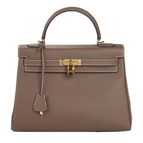 Hermes Kelly 32cm sac à bandoulière gris foncé cuir d'origine K32 or