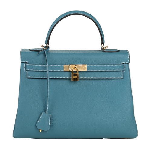 Hermes Kelly 32cm sac à bandoulière bleu clair cuir d'origine K32 or