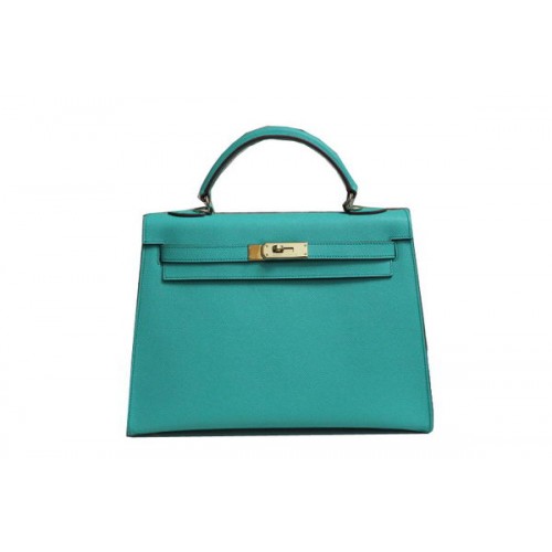 Hermes Kelly 32cm sac à bandoulière vert clair cuir Saffiano K32 or