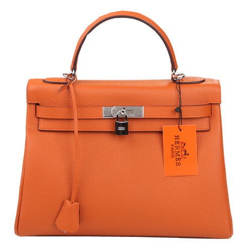 Hermes Kelly 32cm Sac à bandoulière Orange Cuir d'origine K32 Argent