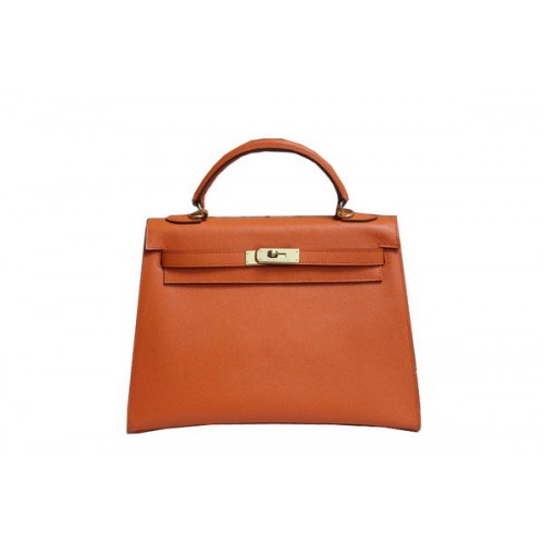 Hermes Kelly 32cm sac à bandoulière en cuir Saffiano orange K32 or
