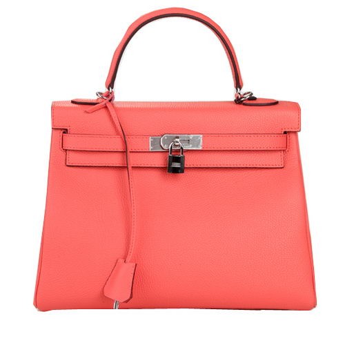 Hermes Kelly 32cm sac à bandoulière rose cuir d'origine K32 argent