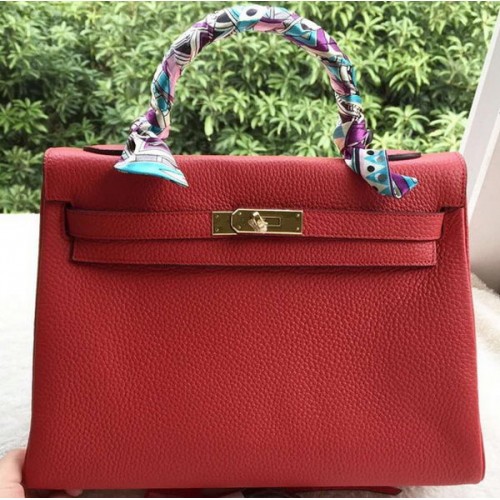Hermes Kelly 32cm Sac à bandoulière en cuir de veau rouge K32CL Or