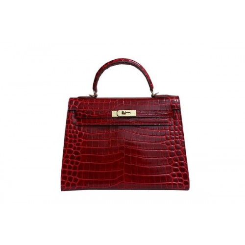 Hermes Kelly 32cm sac à bandoulière en cuir verni croco rouge K32 or