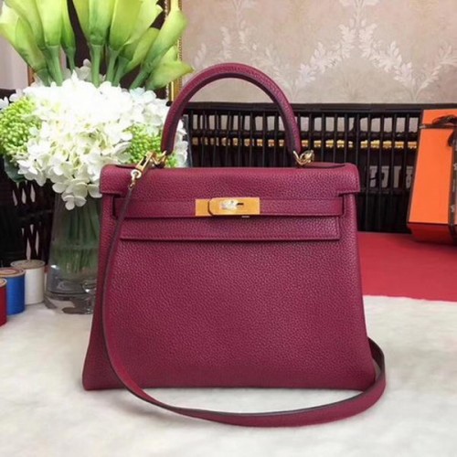 Hermes Kelly 32cm Sac à Bandoulière TOGO Cuir KY32 Vin