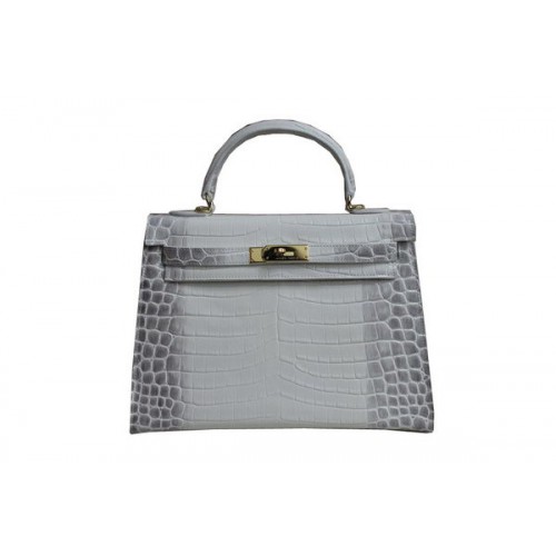 Hermes Kelly 32cm Sac à bandoulière en cuir croco blanc K32 Gold