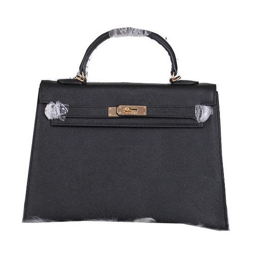 Hermes Kelly 32cm Sacs à bandoulière en cuir grainé Noir