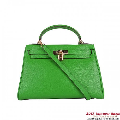 Hermes Kelly 32cm Sacs à bandoulière Vert Clémence Cuir Or